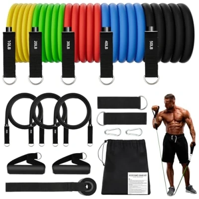 Imagen de Gomas Elasticas Musculacion, 8 Elasticos Fitness Musculacion con 5 Diferentes Niveles, 300 lbs Bandas para Gimnasio en Casa Yoga