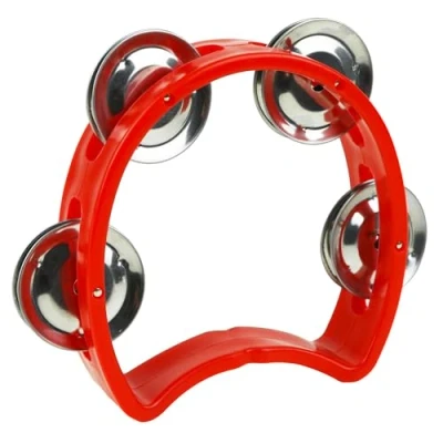 Imagen de A Star Pandereta con diseño recortado de plástico media luna pequeña 4 cascabeles individuales metal Rojo