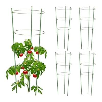 Imagen de Relaxdays Set 5 Jaulas Mata Tomates, Metal y Plástico, Tutores Cultivo, 76 cm, 3 Anillos, Soporte Trepadoras, Verde, Hierro, 76cm