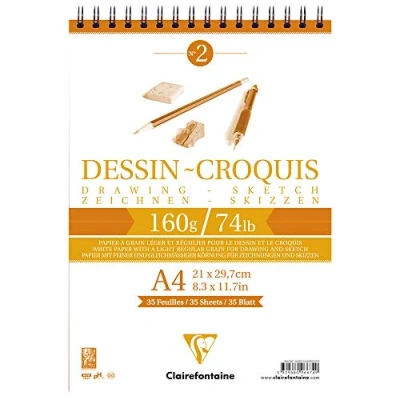 Imagen de Clairefontaine 96674 C Bloc de Dibujo (Croquis doble espiral (papel Sketch formato DIN A4, 21 x 29,7 cm, 35 hojas, 160 g), color blanco