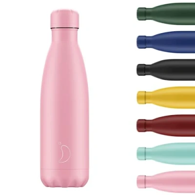 Imagen de Chilly&#039;s Botella de Aqua Acero inoxidable y reutilizable Prueba fugas, libre transpiración Matte All Pink, 260ml