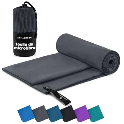 Imagen de ZENACROSS Toalla Gimnasio con Bolsa de Transporte Microfibra Secado Rápido y Versátil Toallas Talla M 140 x 70 cm Gris Oscuro