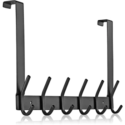 Imagen de MEIJO Perchero Puerta, Colgadores de Puerta Acero Inoxidable Con 6 Ganchos, Ganchos Para Dormitorio Baño Pasillo y Cocina (Negro, 4,5 cm espesor)