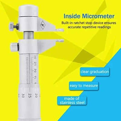 Imagen de fafeicy micrometro + Akozon Micrómetro interior Agujero Diámetro interno Medidor de calibre 5 30 mm Rango 0.01 Precisión