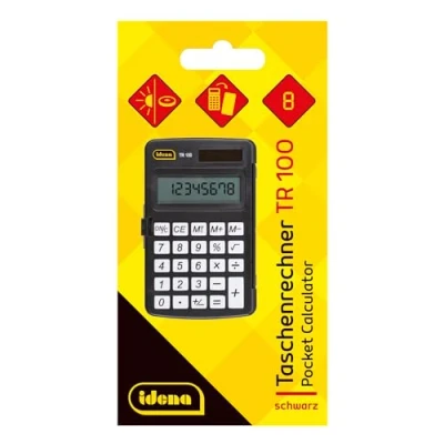 Imagen de Idena 11094 calculadora de bolsillo TR100 con funda protectora, alimentación solar incl. pila, oficina en negro pantalla 8 dígitos, aprox. 7,3 x 11,7 1 cm