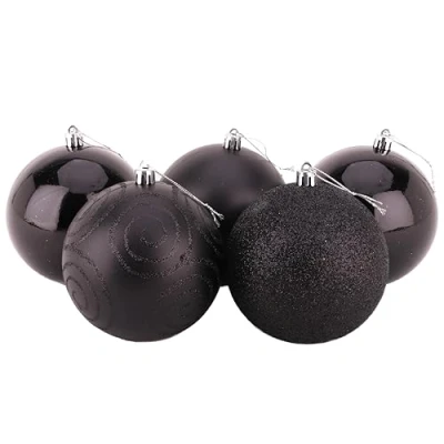 Imagen de Christmas Concepts® Pack of 5 Adornos de árbol Navidad Extra Grandes 100mm (4&quot;) Brillantes, Mate y con Brillo (Negro)