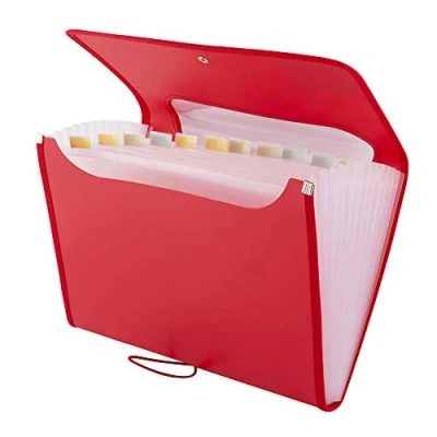 Imagen de D.RECT 5590 Carpeta de archivos extensible A4 Acordeón Clasificadora documentos con 12 Compartimentos Acordeon color rojo