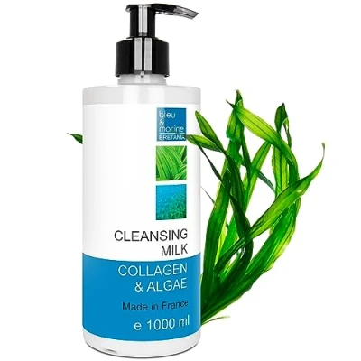 Imagen de bleu &amp; marine Bretania Leche Limpiadora Suave 1000ml Con Colágeno y Algas Marinas Para Todo Tipo de Pieles Hidratante Tonificante Sin Parabenos, Hipoalergénico, Blanco