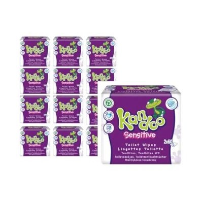 Imagen de Kandoo paquete ahorro Toallitas WC sensibles 12 paquetes de 2x60 Desechables, para pieles Un total 1440 toallitas.