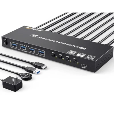 Imagen de USB 3.0 KVM Switch HDMI 4 puertos 4K@60Hz 2K@120Hz, Simulación EDID, MLEEDA para computadoras Comparte 1 monitor y 3.0, con controlador de escritorio cables