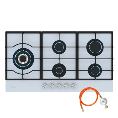 Imagen de Klarstein Ignito Placa de Gas, 5 Quemadores Sabaf, 3.6kW 1kW, Cristal Templado, Encendido Eléctrico, Apta para Woks, Gas Natural/GLP, 90x5x51cm, Encimera