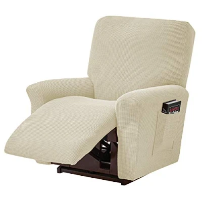 Imagen de ele ELEOPTION Funda para sofá reclinable, elástica sillón de Descanso, Elastano Jacquard, 4 Piezas, Relax, Masaje, Color Beige