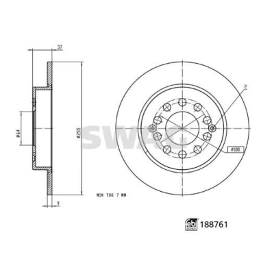 Imagen de SWAG Disco de freno Eje trasero 255mm 9mm 5Taladro(s) 100mm macizo revestido 33 11 0866 10266049 Discos freno,