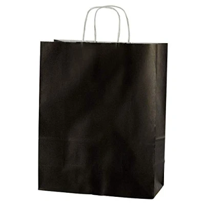 Imagen de Thepaperbagstore 50 Bolsas De Papel Colores, Reciclables Y Reutilizables, con Asas Retorcidas, Negras Mediana 250x110x310mm