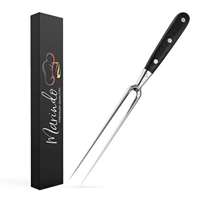Imagen de Marindo® tenedor profesional de carne acero inoxidable 31,5 cm con mango madera y hoja 17 longitud barbacoa, trinchar