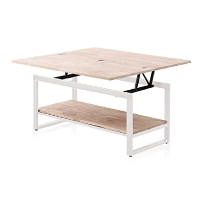 Imagen de duehome Rens, Mesa de Centro elevable y Extensible, Auxiliar, Convertible, Acabado en Roble Blanco, Medidas: 100 cm (Largo) x 45 90 (Ancho) 47 62 (Alto)