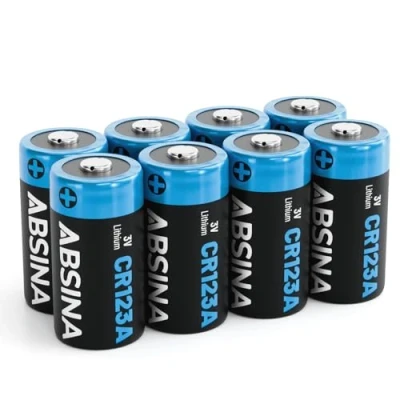 Imagen de ABSINA 8X CR123A 3V Lithium Battery para cámaras y Mucho más Pila a Prueba de Fugas Larga duración Pilas con 1300mAh Baterías CR123, 3V, 123