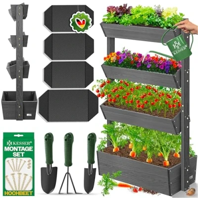 Imagen de KESSER® Huerto Elevado con Estanterías Macetero de Flores Escalera Plantas Verduras Hierbas Maceta Tela Jardín, Antracita, 4 Niveles