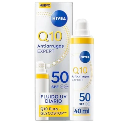 Imagen de NIVEA Q10 Expert Fluido UV Diario Triple Defensa Antiarrugas SPF 50 (40 ml), crema facial antiarrugas, reduce visiblemente las arrugas y líneas de expresión, antiedad con Puro Glycostop