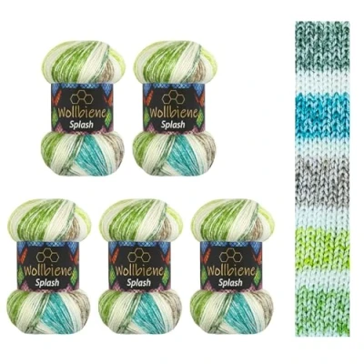 Imagen de Wollbiene Splash Batik 7030 5 ovillos de 100 g, 500 con degradado color, antipilling, multicolor, multicolor