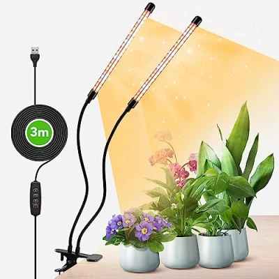 Imagen de COKOLILA 2 Cabezas Lámpara de cultivo, 160 LEDs luz espectro completo, 3000 K 5000 660 nm para plantas interior con temporizador, 10 brillo, 3 modos, mejor (sin adaptador)