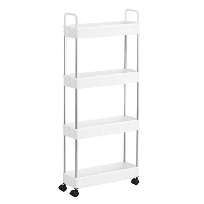 Imagen de SONGMICS Carro de Almacenamiento, Cocina 4 Niveles, Carrito baño para Espacio Estrecho con Ruedas y Asas, 42 x 13,5 94 cm, Blanco KSC018W01