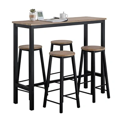 Imagen de SoBuy Juego de Mesa Alta para Comedor, Conjunto Bar con 4 Taburetes, Cocina Moderna Ideal Espacios Reducidos Negro OGT22 SCH