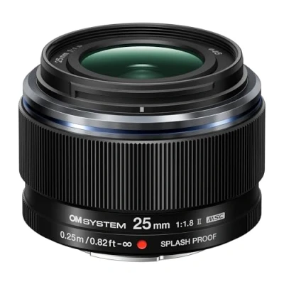Imagen de OM SYSTEM Objetivo M.Zuiko Digital 25 mm F1.8 II, Veloz y con Distancia Focal Fija para cámaras Micro Cuatro Tercios (OM System, Olympus D Pen, Panasonic G Series), Negro