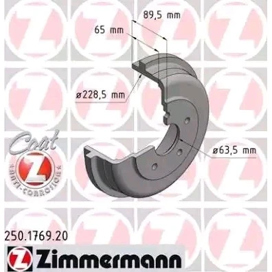 Imagen de ZIMMERMANN COAT Z 250.1769.20 Tambor de Freno 279 FORD: Tourneo Connect, Transit Connect Mk1 Furgón