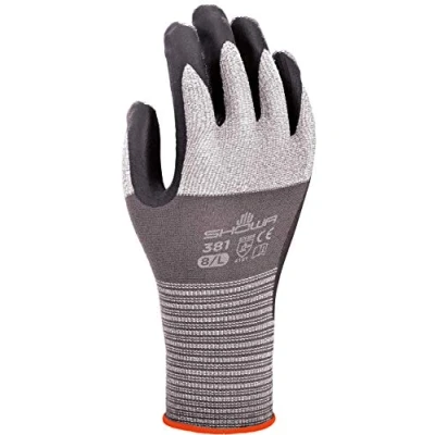 Imagen de SHOWA 381, Revestimiento de Nitrilo microporoso, Uso general, gris con palma negro, 8/L