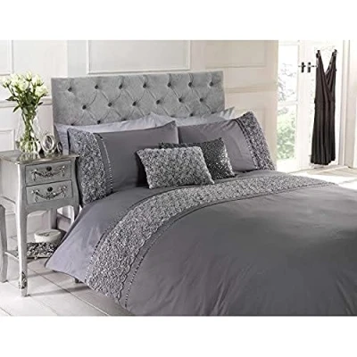 Imagen de Juego de fundas edredón nórdico Rapport Ropa cama rosa y cinta poliéster, algodón gris, doble