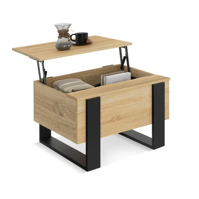 Imagen de Mesa de centro cuadrada con tablero elevable 70 cm PHOENIX madera y negro