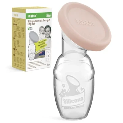 Imagen de Extractor de Leche Manual haakaa con Tapa Silicona Alimentaria Diseño Patentado, Operación Silenciosa Manos Libres, Succión Natural, A Prueba Derrames, 4oz/100ml, Gris