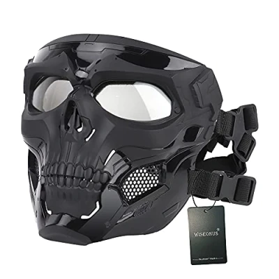 Imagen de WISEONUS Airsoft Táctico Skull Messenger Masks Equipo de protección Máscara Facial Completa para Caza Halloween Paintball CS Wargame (Negro CP)