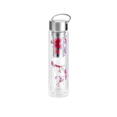 Imagen de Eigenart Flowtea 50004 Cherry Blossom Botella de doble pared vidrio borosilicato con tapa acero inoxidable, funda neopreno y colador, sin BPA, 400 ml