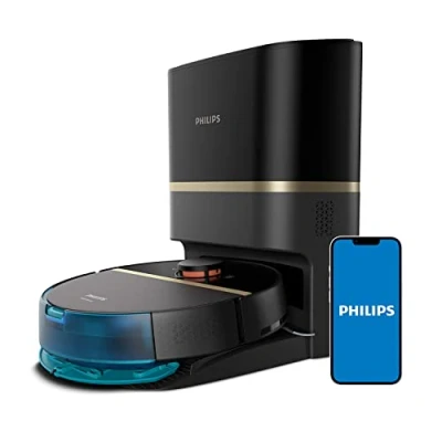 Imagen de Philips Robot Aspirador y friegasuelos Homerun 7000, succión ultrapotente (5000 Pa), detección de obstáculos pequeños, estación Vaciado automático, Aspirador, App, Negro (XU7100/01)