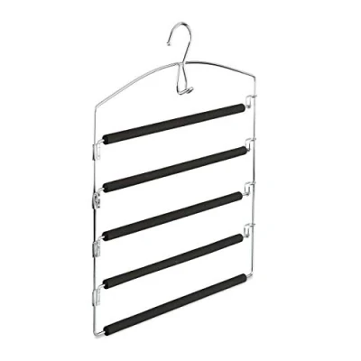 Imagen de Relaxdays Percha múltiple de Metal, Pantalones y Faldas, Antideslizante, HxLxP: 44, 5 x 37 2,7 cm, Plata/Negro, Gomaespuma, 2.7x37x44.5 cm
