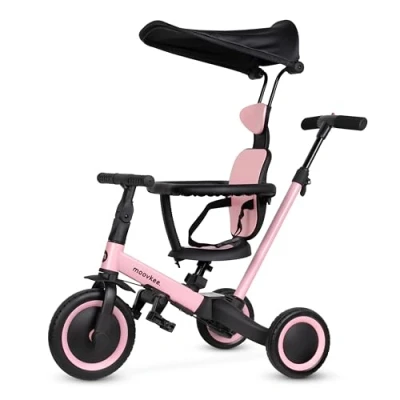 Imagen de Triciclo a partir de 1 año con barra empuje 6 en para niños toldo deslizante Bicicleta hasta 5 años