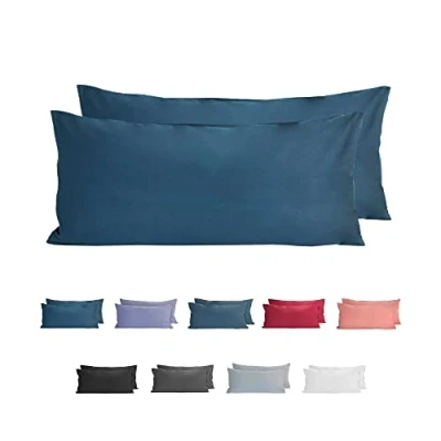Imagen de Komfortec Juego de 2 Fundas Almohada 100% algodón, 40 x 80 cm, Muy Suave Punto, 150 g/m², Funda cojín, Azul Marino