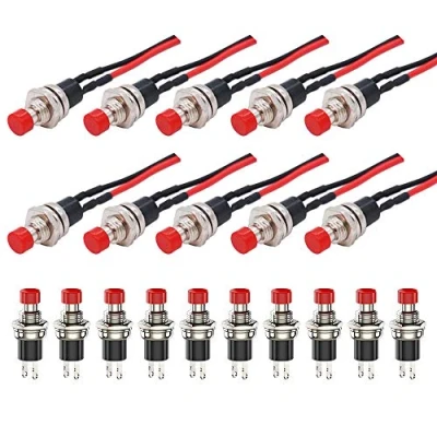 Imagen de GTIWUNG 20Pcs Mini Botón Pulsador 7mm, Pre Cableado Interruptor, Momentáneo de 1A 250 V AC Resorte con Dos Pines SPST Normalmente Abierto, alambres previamente soldados, Rojo