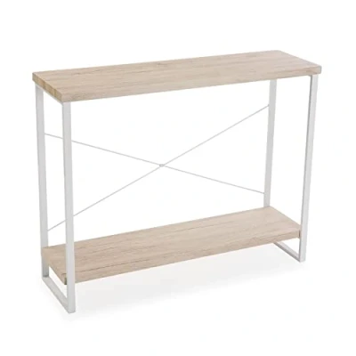 Imagen de Versa Taline Mueble Recibidor Estrecho para Entrada o Pasillo, Mesa Consola, con Estante Inferior, Medidas (Al x L An) 80 30 100 cm, Madera y Metal, Color Blanco