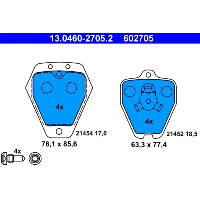 Imagen de ATE 13.0460 2705.2 Juego de pastillas freno excl. contacto avisador desgaste con tornillos pinza AUDI: A4 B5 Berlina, Avant