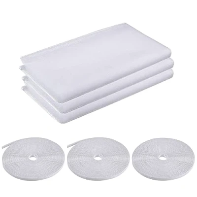Imagen de 3Pcs Malla Mosquitera para Ventanas, 150 x 200cm Universal con 3 Rollos Cintas Autoadhesivas, Verano Protección de Insectos Ventana, Fácil Instalar, se Puede Diy Cortar (Blanco)