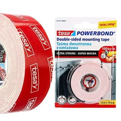 Imagen de Cinta adhesiva de doble cara Tesa® Power Bond, 1,5 m x 19 mm, ultrafuerte, para trabajos montaje en interiores y exteriores, fijación a la pared