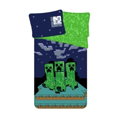 Imagen de Jerry Fabrics Ropa de cama infantil reversible Minecraft Green Creeper Sleep Tight Night Verde funda nórdica 140 x 200 cm, almohada 70 90 100% algodón…