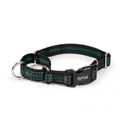 Imagen de Hyhug Collar reflectante Martingala para perro con hebilla: a prueba de escapes, nailon resistente, no destiñe, ajustable, suministros mascotas razas grandes (verde reflectante, extragrande)