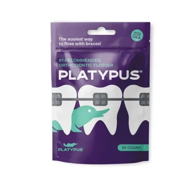 Imagen de Platypus Flossers para usar con aparatos ortopédicos, mantener los dientes y las encías limpios saludables, adecuados llevar 30 hilos dentales