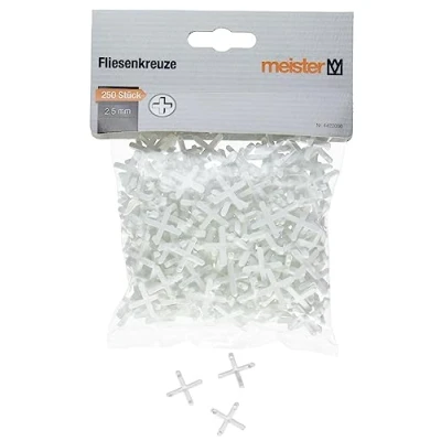 Imagen de Meister 4422000 Cruces para azulejos (2,5 mm, práctico juego de 250 unidades, plástico resistente, accesorios azulejos, ayuda la colocación baldosas, espaciadores baldosas), color