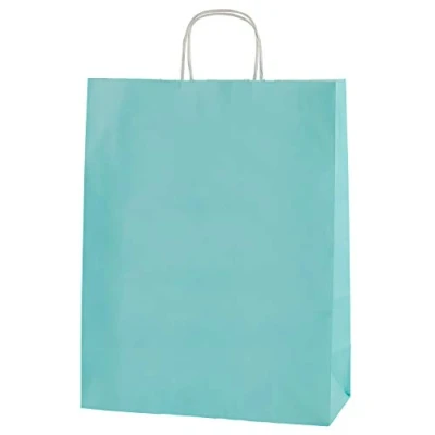 Imagen de Thepaperbagstore 10 Bolsas De Papel Colores, Reciclables Y Reutilizables, con Asas Retorcidas, Azúl Claro Mediana 250x110x310mm