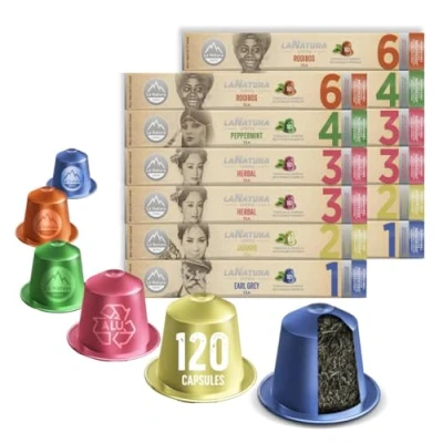 Imagen de La Natura Lifestyle WELLNESS &amp; VITAL Paquete de 120 cápsulas té, compatible con máquinas Nespresso®3, 100% reciclable, té hierbas, menta, jazmín, rooibos